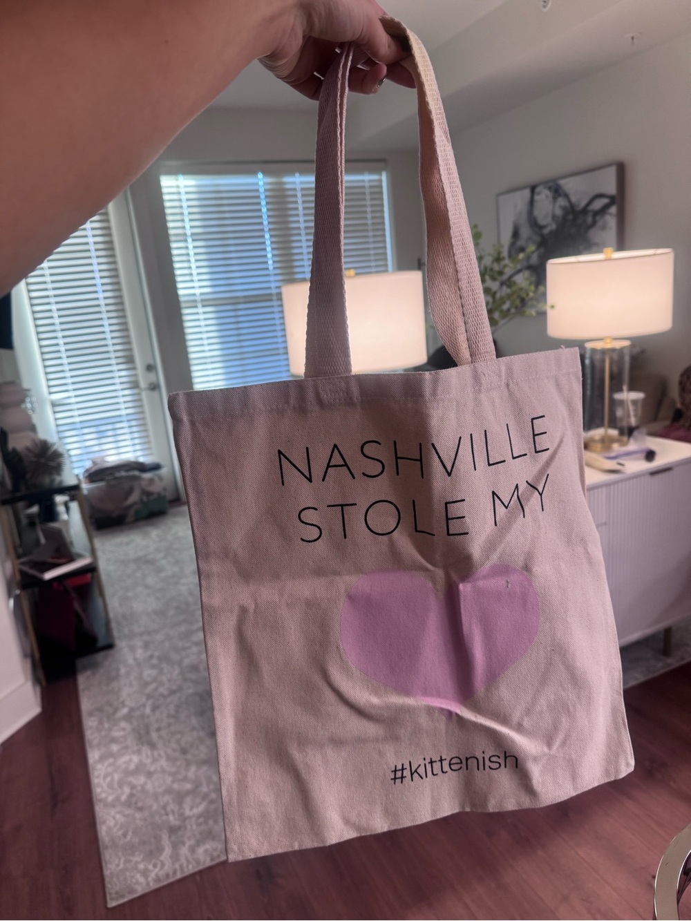 Canvas Tote Bag - Pink Heart "Nashville Stole My"